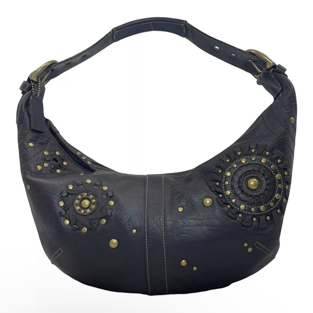 Vintage 00s COACH Mia 10063 Studded Leather Hobo Bag Handbag Satchel RARE BROWN
